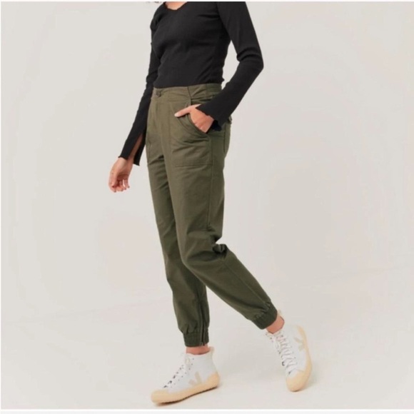 Pact Women’s Woven Twill Utility Jogger Pants in Green - Picture 1 of 8